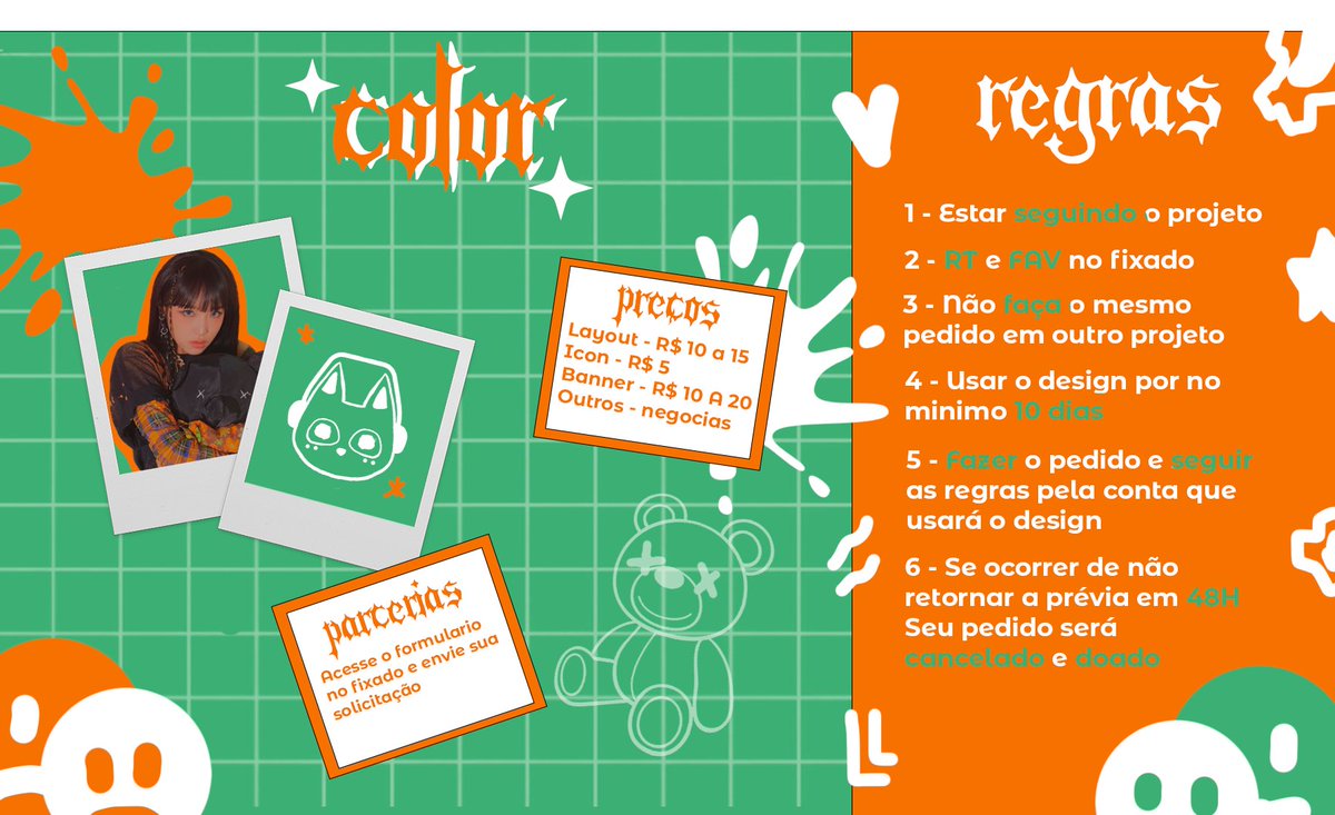 _colordesign's tweet image. 🍁 | BEM-VINDOS A COLOR DESIGN! 

— Links abaixo:
💻 site. colordsgn.carrd.co
🖌 port. behance.net/mooseetc
😼 ccat. curiouscat.live/colordesign 

Peça Parceria: forms.gle/Lq2CTNmi6LKxcc…
Faça seu pedido: forms.gle/yygR6DgdBZeWUd…