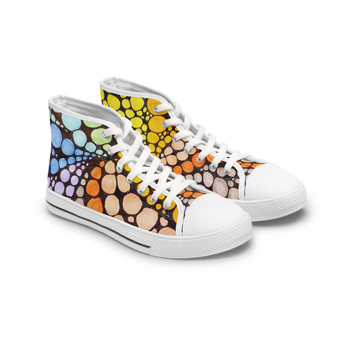 Excited to share the latest addition to my #etsy shop: Dot high-top sneakers, Aesthetic footwear, Rainbow dots, Hand-drawn POD shoes, Multicolor sneakers, gift idea etsy.me/3oLR9HG #canvasshoes #lgbtq #sneakers #summershoes #womanshoe