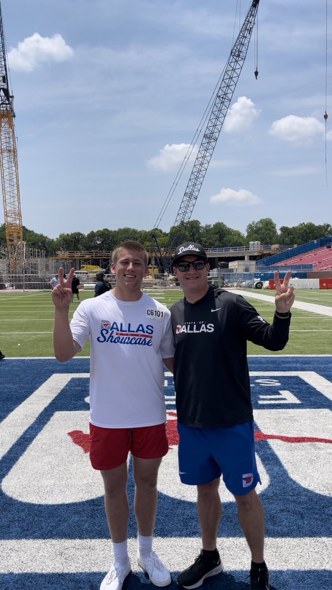 Thank you @coachbrewha for a great camp touring me around showing me what SMU was like. @CoachDanny10 @ChrisWardOL