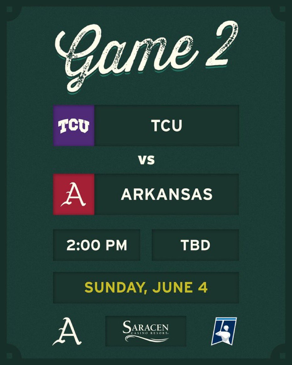*Kathy tries at rhyming her hype post again*
Our Hogs are playing game 2 at 2, to beat TCU since they think a dugout is a loo. Boo and (hopefully) toodledoo to you! 😂❤️🐗⚾️❤️🐗⚾️