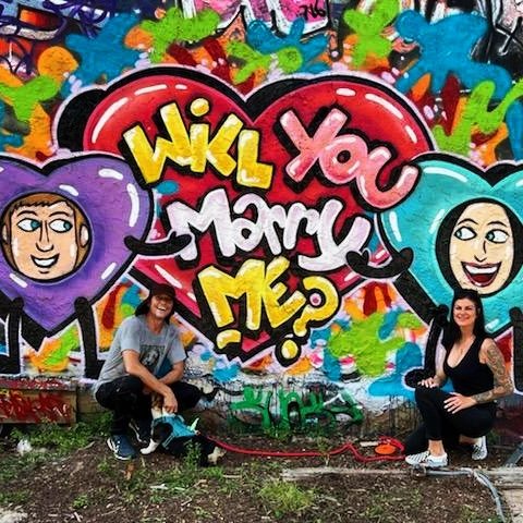 imcorinnemec's tweet photo. What happens when you get #engaged to a #graffitiartist ☺️❤️ finally sealing the deal with @SabrinaNova1 🥂 it is lovely to meet the one you feel most at home with, glad I waited for the right #cuddlecake 💗 #love you babe! See you at the #wedding 😜 (and @ the wrong person! 😆) https://t.co/DEg4l5yU7D