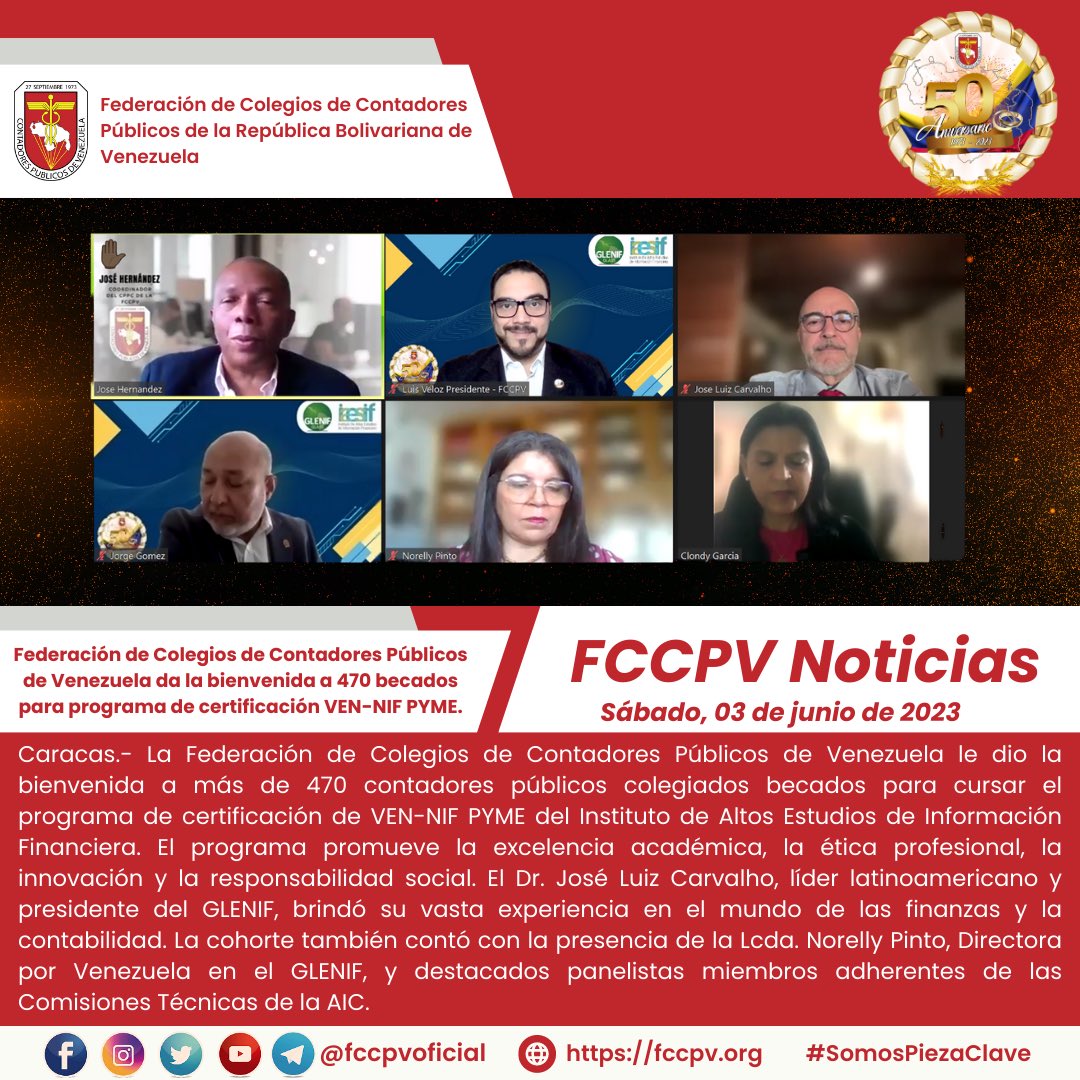 FccpvOficial's tweet photo. La @FccpvOficial da la bienvenida a más de 470 becados para programa de certificación VEN-NIF PYME. Este Programa del IAESIF promueve la excelencia académica, ética profesional e innovación en finanzas y contabilidad con líderes destacados.
 
Ver aquí
 
https://t.co/9gc4Wlijq3 https://t.co/HP9Gmbo21s