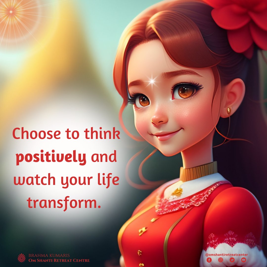 Choose to think positively and watch your life transform.
सकारात्मक सोचना चुनें और अपने जीवन को बदलते हुए देखें।
@divaylok
#omshantiretreatcenter #omshantiretreatcentre #orc #brahmakumaris #wisdom #spiritual #thoughtoftheday