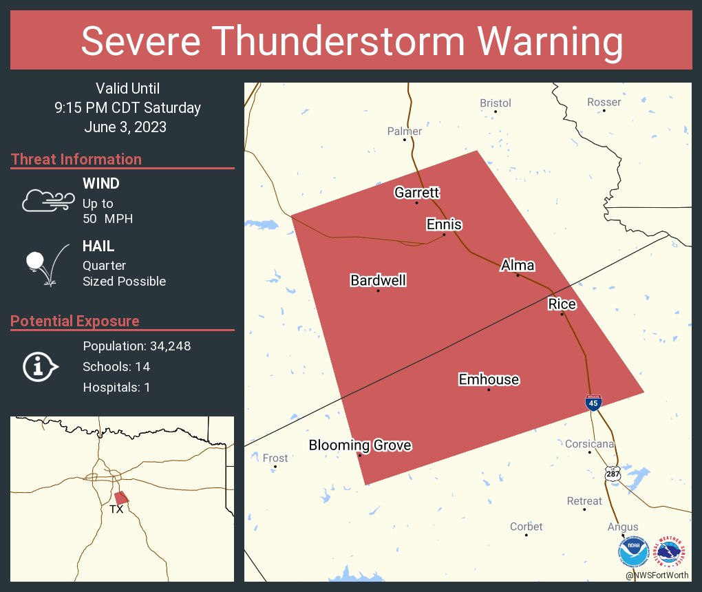 Mike Smith on Twitter "RT NWSFortWorth Severe Thunderstorm Warning including Ennis TX, Rice