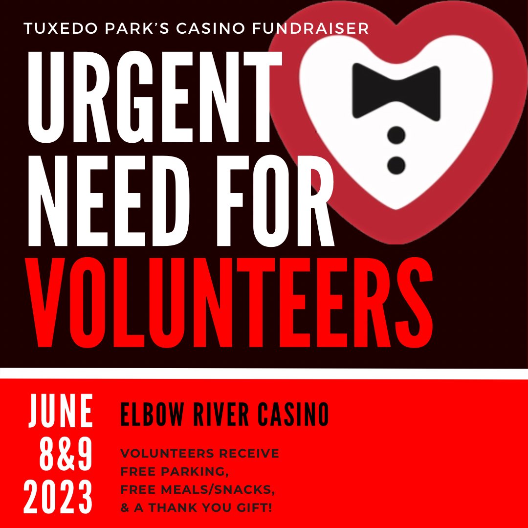 With last minute cancellations, Tuxedo Park is desperate to fill critical shifts at our Casino Fundraiser on June 8 &amp; 9. Please sign up using the link volunteersignup.org/F7RAL and spread the word! Thank you <3
#tuxedoparkyyc #casinofundraiser #yycvolunteers #immediateneed