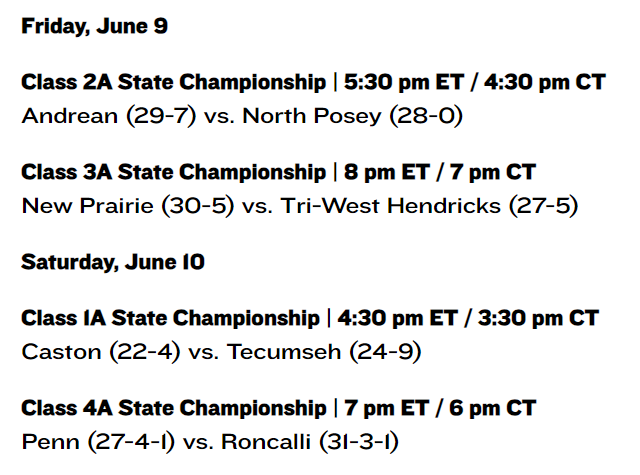 IHSAA1's tweet photo. Schedule set for next weekend's 38th Annual #IHSAA Softball State Finals at Purdue University's Bittinger Stadium! 
🏆🥎🔥 @SCAIndiana @PurdueSports @KSchluRosati  
Details: https://t.co/JQBUDYz2AR https://t.co/UmU3q0J7oE