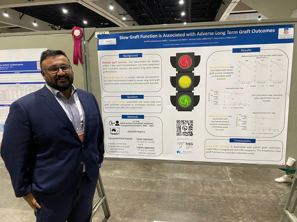 Amazing opportunity to present our work on 🚥 slow graft function 🚥 at #ATC2023SanDiego  @GeorginaIrish @dr_phil_clayton @Collinsmichaelg 
Thanks to @ANZDATARegistry, @UniofAdelaide and @TrEG_Australia