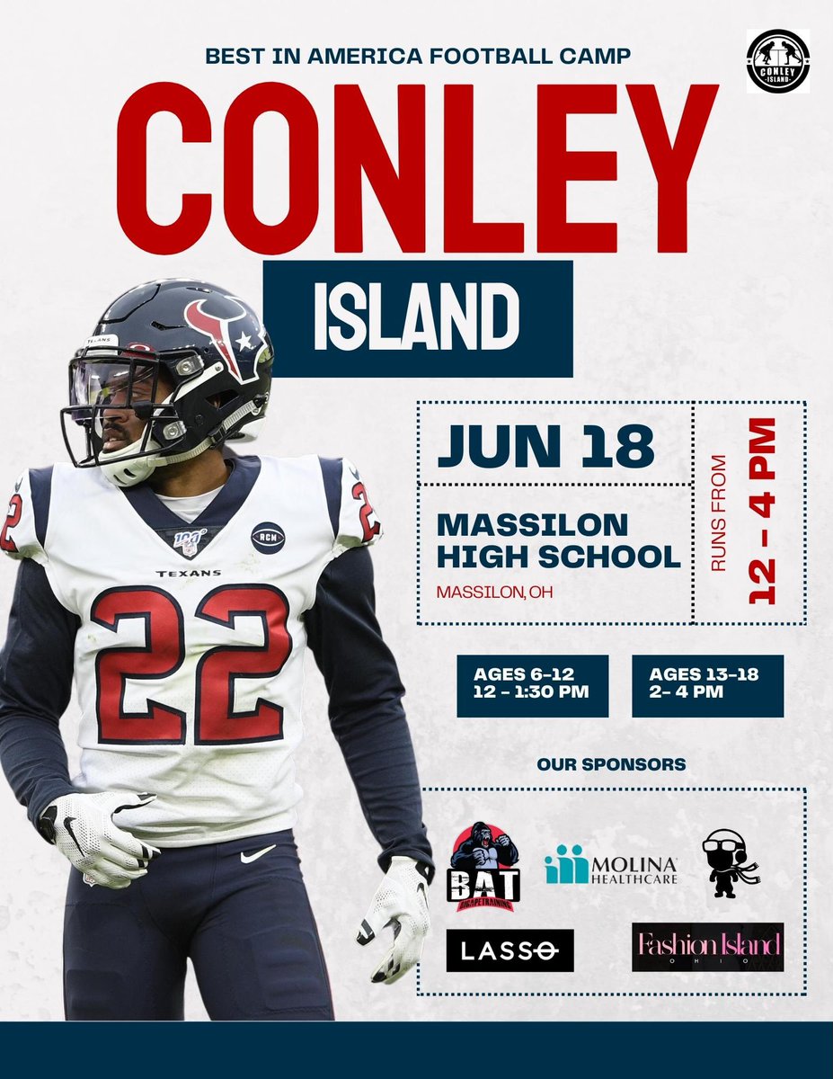 We backkkkkkk! The BIA camp will be Sunday June 18th at Paul Brown Tiger Stadium in Massillon OH 
There will be a camp for ages 6-12 and another right after for ages 13-18 
Everybody can come it’s FREE
Thank you to all the sponsors and any future sponsors!
eventbrite.com/e/conley-islan…