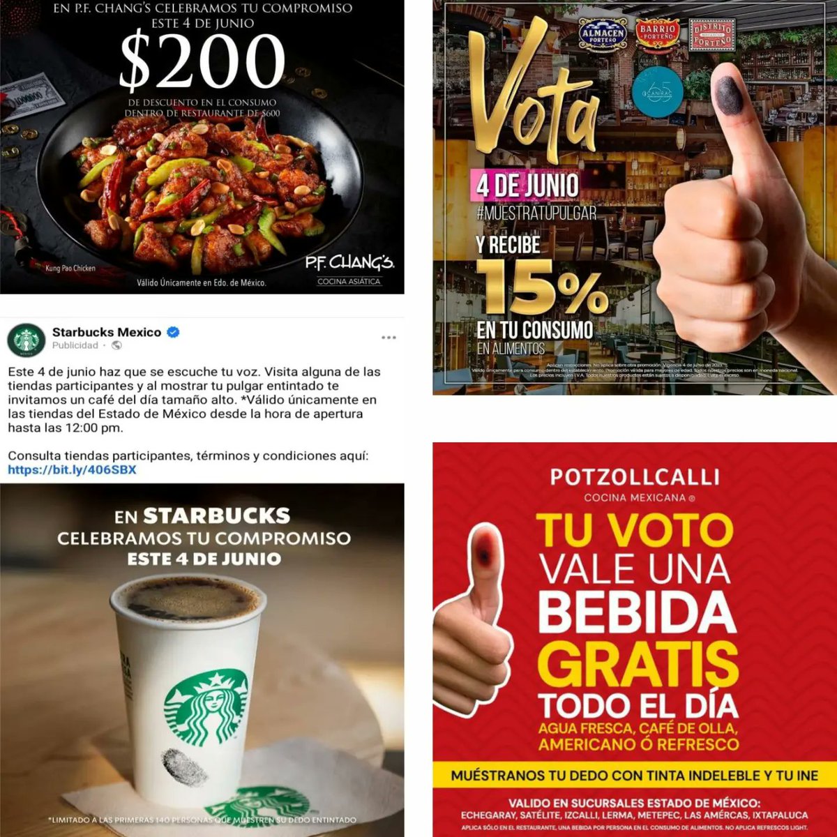 Pochtecas_publi's tweet photo. #SalAVotar, recuerda que tú participación es muy importante  #NoAlAbstencionismo #Elecciones2023MX 

Checa estas promociones válidas sólo este #4DeJunio en #EdoMex2023 🔖⤵️ https://t.co/mbKBYUIIEV