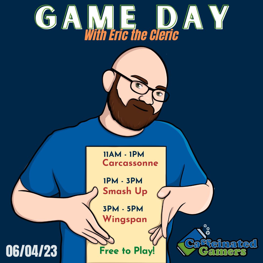 Up for some fun this weekend? Hang out with Eric the Cleric this Sunday Funday and play 3 popular games for FREE!

#boardgames #boardgame #tabletopgames #bgg #boardgamegeek #boardgamegeeks #boardgameaddict #boardgamecafe #gamenight #playhere #roswellga #roswellgeorgia
