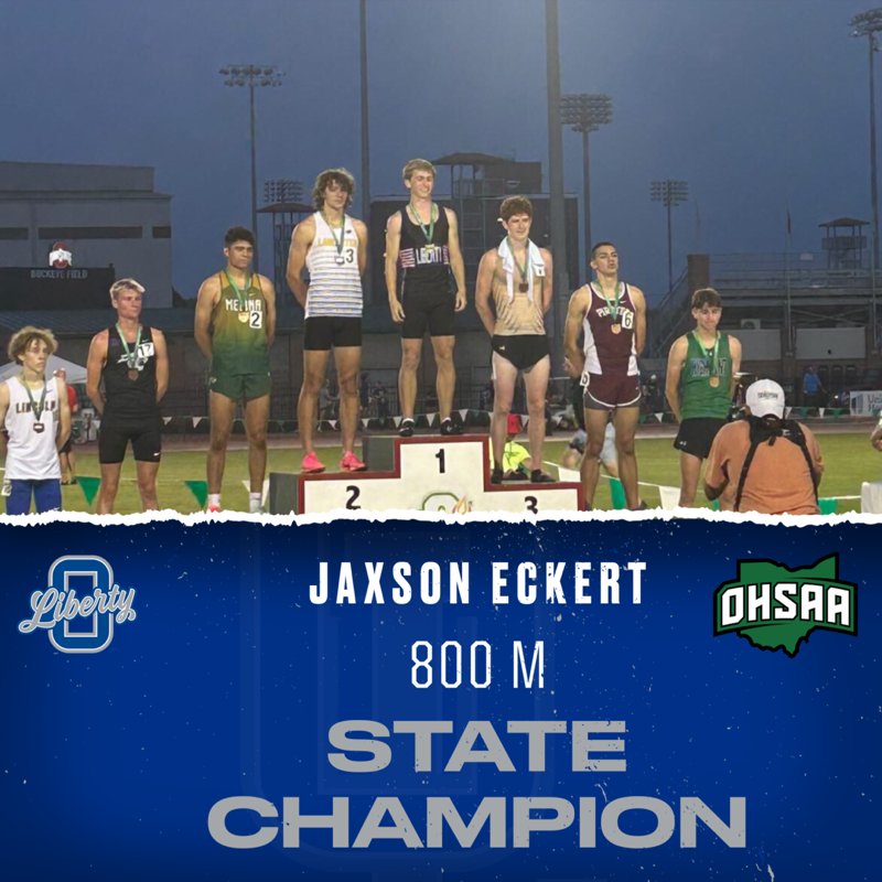 CONGRATULATIONS Jaxson!! Liberty's 1st ever State Champ in a Track running event! #ELITE #WallofHonor @Mr_Starner @TannerGillum @MrKimOLHS @CoachCikach @LibertyBoysXC1