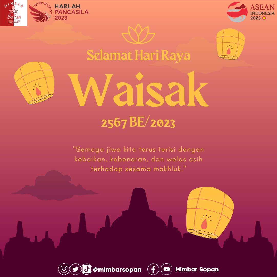 Hi Sobat Pancasila,
Bersihkan diri di hari yang suci, Selamat Memperingati Hari Raya Waisak 2567 BE, 4 Juni 2023..

Kiranya semua umat manusia hidup rukun dan selaras dengan mengamalkan nilai-nilai Pancasila dalam hidup sehari-hari.
#BulanPancasila
#BPIPRI