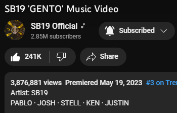 OH 24K NALANG PARA MAG 3.9M!!! KAYA TO BEFORE 12PM PARA PWEDE NATIN TRABHUIN ANG 4M NANG 12HRS!!!! SIGE NA!!!!

I WANT YOU STELL
<a href="/SB19Official/">SB19 Official</a> #SB19
#MaPaSelectaMuna

#GrupoMusical #SECAwards