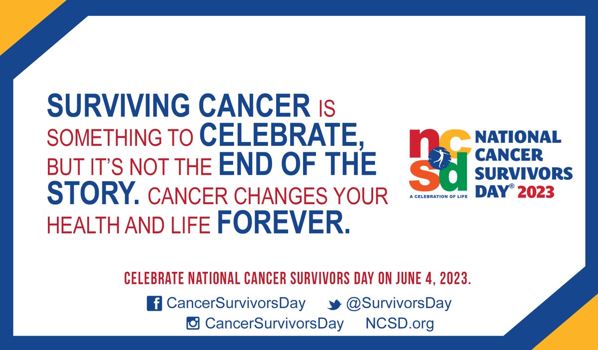 Surviving cancer is something to celebrate, but it’s not the end of the story. Join us as we #CelebrateLife and raise awareness of the challenges of cancer survivorship on #NationalCancerSurvivorsDay, June 4. #NCSD2023

ncsd.org/cancer-survivo… 

#NCSD