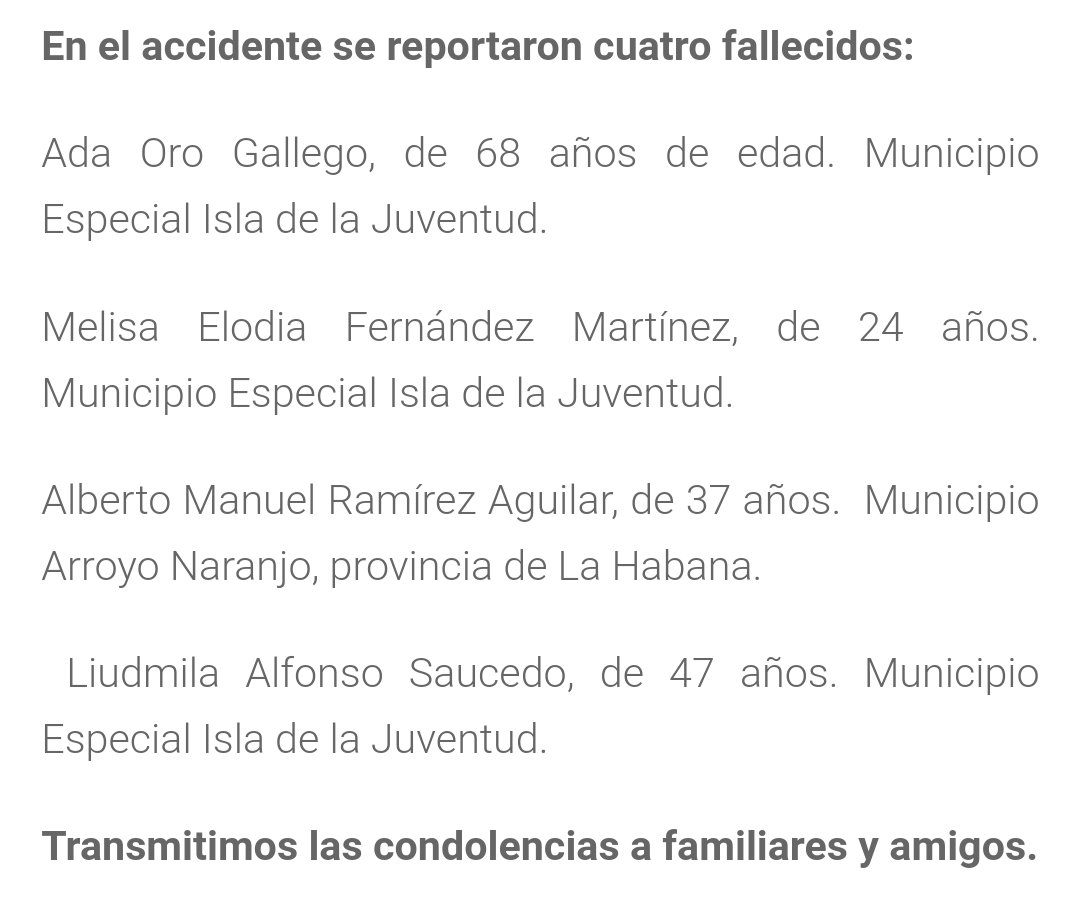 lazarito89sitvc's tweet photo. Condolencias a familiares y amigos de los fallecidos y lesionados. @CanalCaribeCuba https://t.co/WzP7HzVMTX