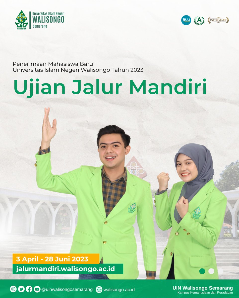 UinWSofficial's tweet image. Halo Para Pejuang #Maba2023, kesempatan untuk jadi #Genwa2023 masih terbuka nih
Tersisa satu jalur masuk UIN Walisongo yaitu Ujian Jalur Mandiri. Kamu bisa pilih semua program studi yang ada di sini lho..