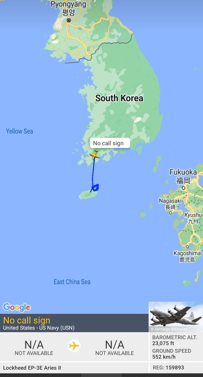 Oceanworldfree's tweet image. 🇺🇲USN #AE1D95 159893 #KoreaStrait 
[ Practising blockades, precision strikes at #ChokePoints]

EP-3E ARIES II