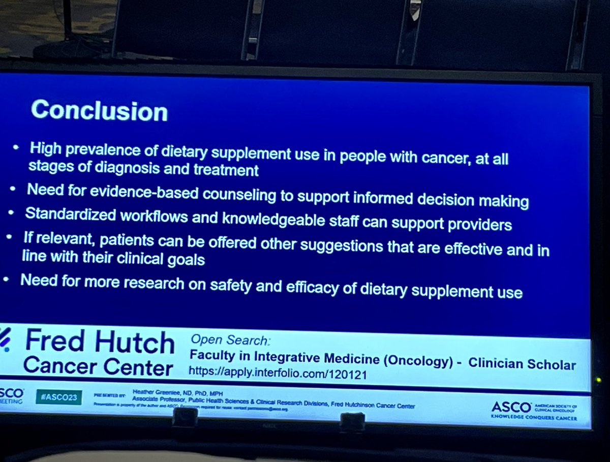 Linda_E_Carlson's tweet photo. Successful #IntegrativeOncology symposium at #asco2023 with over 200 folks showing up to learn about dietary supplements, mind body therapies and acupuncture for symptom management for people with cancer. https://t.co/1Nd19c6j94