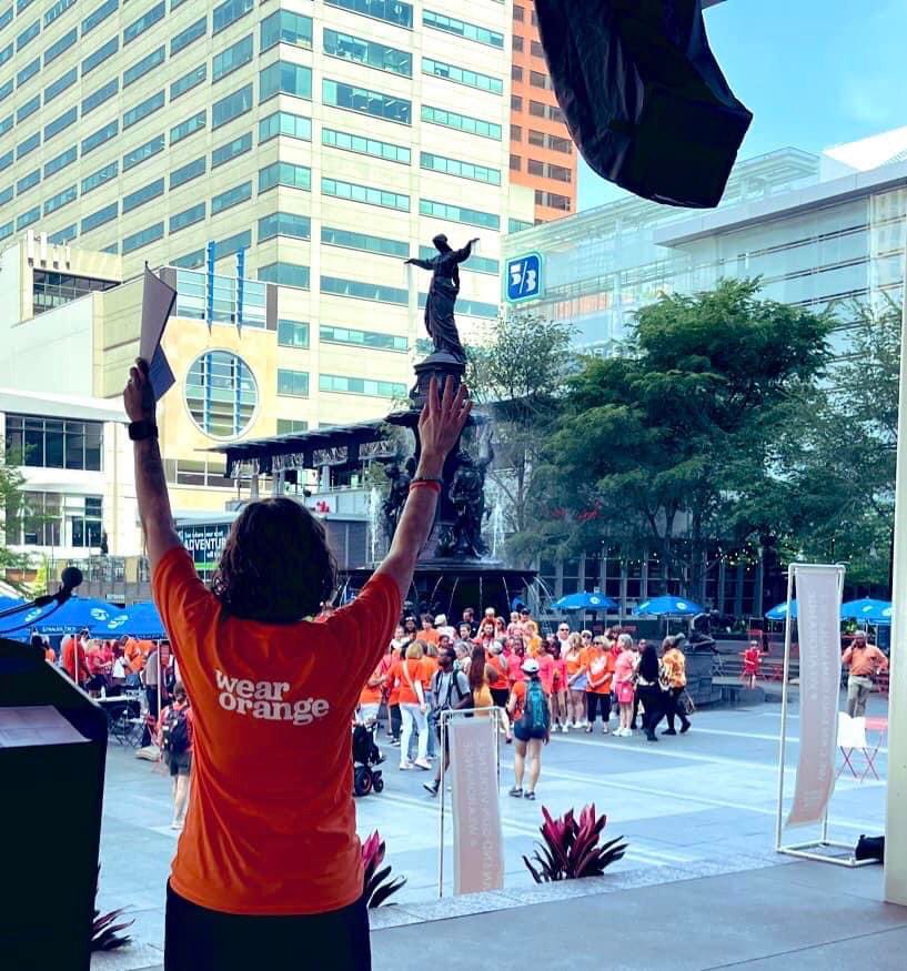 Thrilled to have lead the Cincinnati #WearOrange event on Fountain Square this morning. Excellent turnout, strong community partners and passionate speakers made for an AMAZING event this morning. 🧡🧡🧡