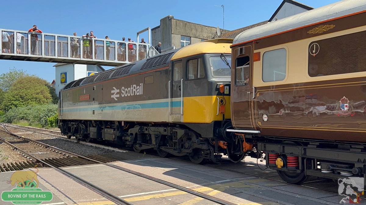 Shortly after arriving in Paignton.

The English Riviera Express, hauled by LNER A4 60007 'Sir Nigel Gresley', rolled into Paignton Station from Slough.

Class 47 'Lady Diana Spencer' trails on the end, first time seeing a Scotrail livery 47.

3rd June, 2023.