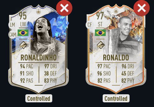 FUT_Rory's tweet photo. Which one you taking? 

Ronaldinho🇧🇷: extinct at 15M 
R9🇧🇷: 12M 

For me R9 is the best player on this game lol https://t.co/hZVeFhKIuG