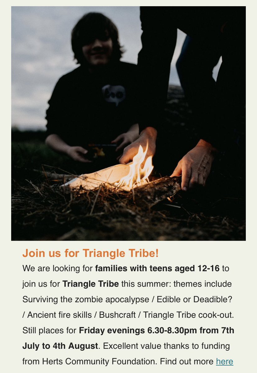 Toot toot! Our latest newsletter is out with loads of exciting activities coming up! Like our veg workshops and volunteer mornings! 
Not forgetting our foraging walks and teen bushcraft nights with Triangle Tribe! 
Read the full newsletter here
bit.ly/3CtlhuR #hitchin