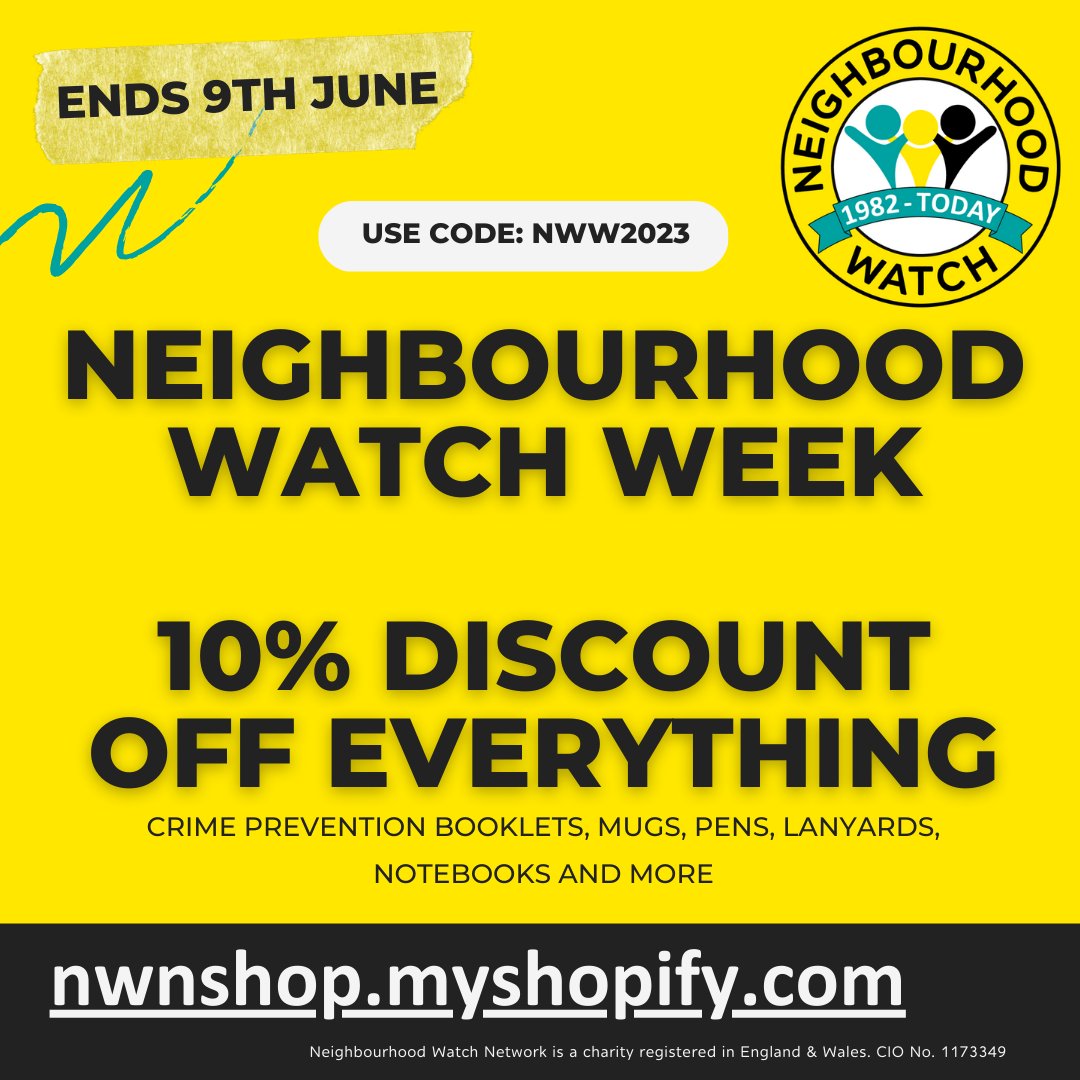 Exciting news! To celebrate #NeighbourhoodWatchWeek, we're offering 10% off everything in our shop nwnshop.myshopify.com. It's the perfect opportunity to stock up on goods and show your commitment to creating safer communities. Don't miss out! #safety #community