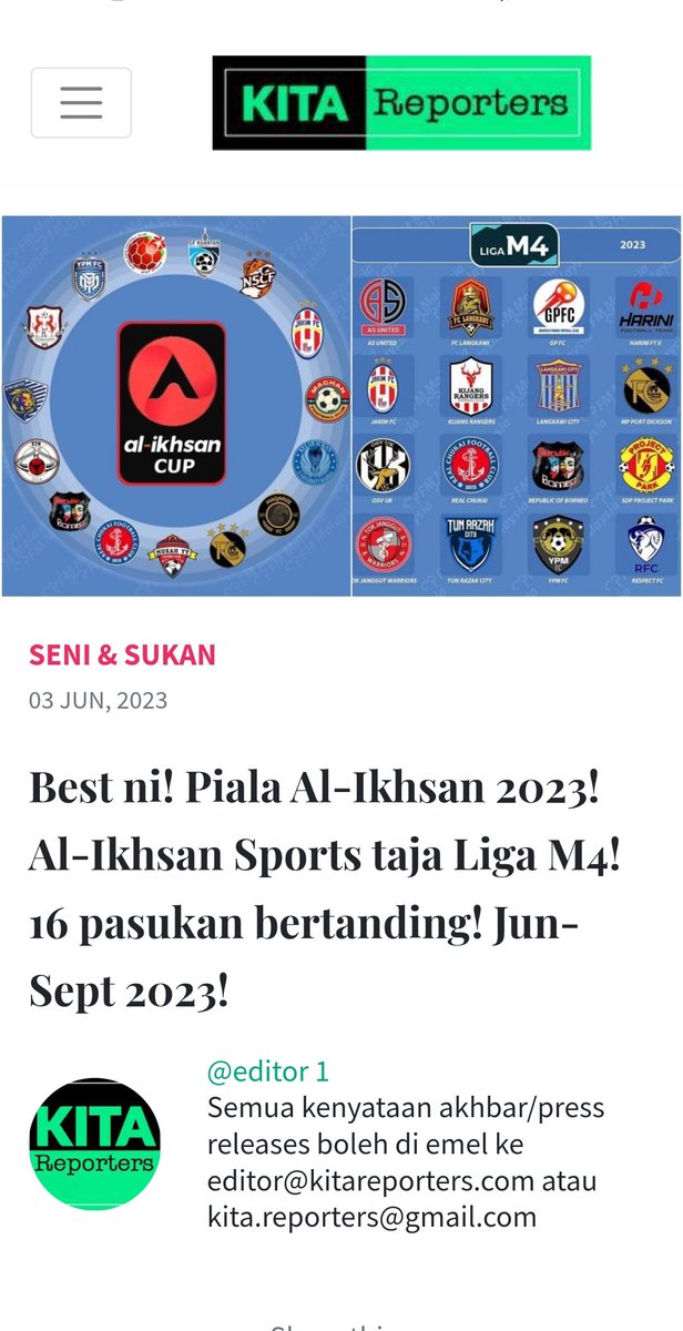 Best ni! Piala Al-Ikhsan 2023! Al-Ikhsan Sports taja Liga M4! 16 pasukan bertanding! Jun-Sept 2023! | Cerita komuniti oleh reporter berpengalaman
kitareporters.com/gaya/l9avgQKLbG
#beritamenarik #ceritamenarik #sukan #bolasepak #alikhsansports #pialaalikhsan #ligam4 #ligamalaysia #ligam