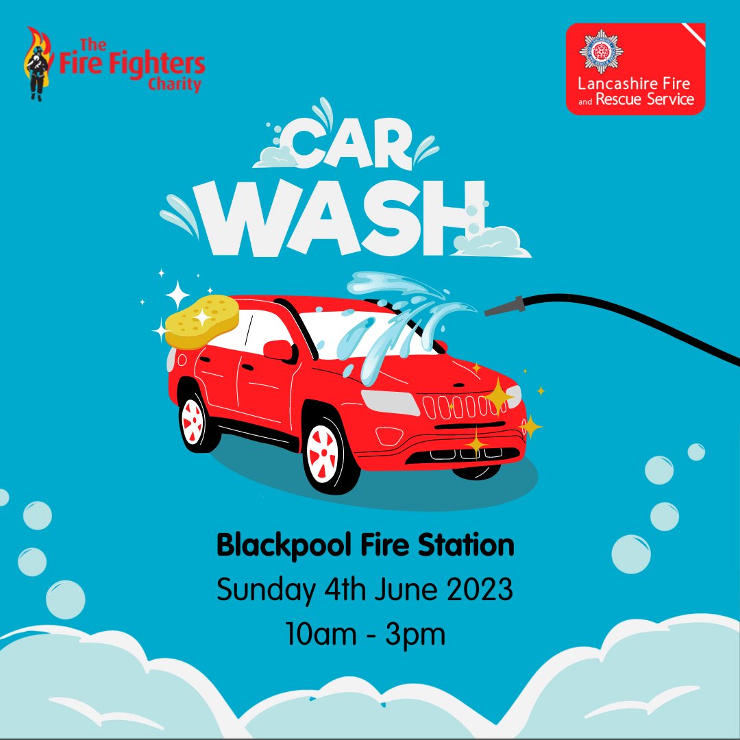 Today our friendly firefighters at <a href="/blackpool_fire/">Blackpool Fire</a> are hosting a charity car wash in aid of The Fire Fighters Charity . We'll be there from 10am until 3pm, and our crew will happily make your motor sparkle! All funds raised will be donated to <a href="/firefighters999/">Fire Fighters Charity</a>.