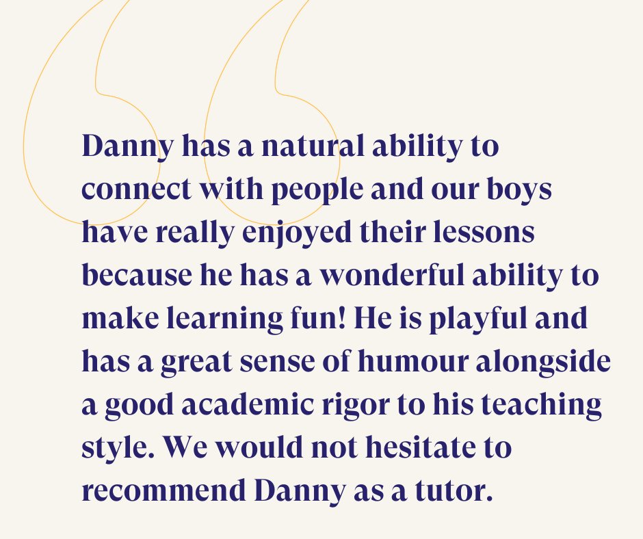Such lovely feedback from one of our families about wonderful tutor Danny. Thank you Danny for all your hard work and the great impact you've made! ⭐