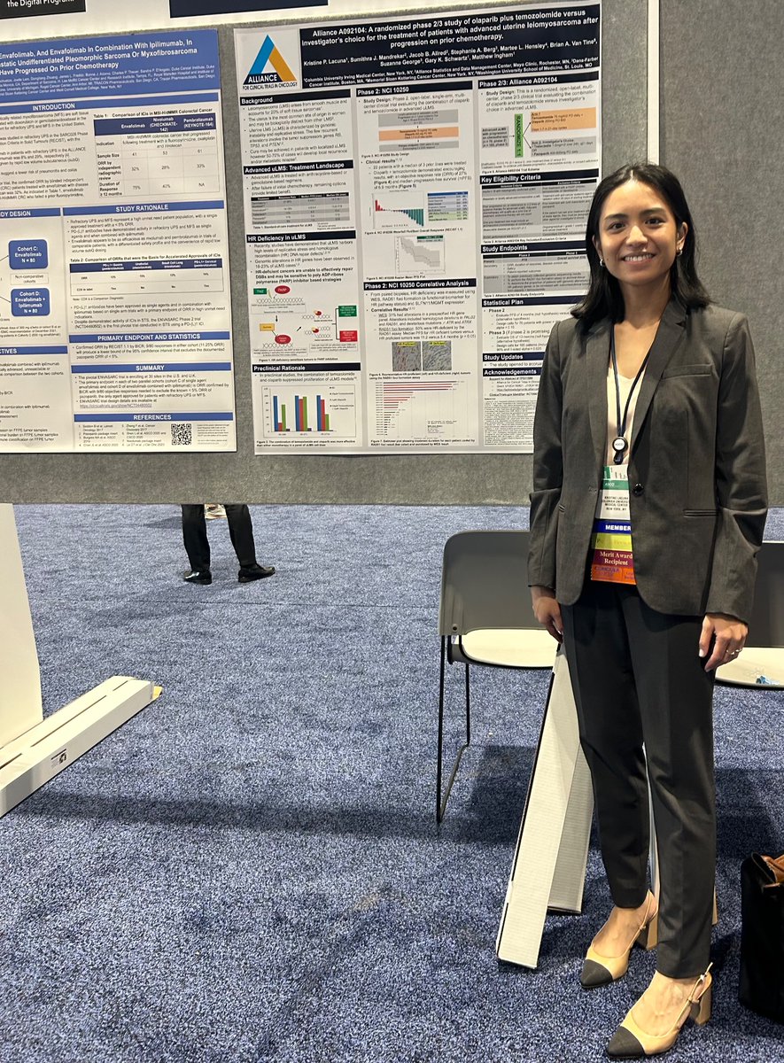 So proud of @KristineLacuna for being awarded an #ASCO23 Young Investigator Award, receiving a Conquer Cancer Merit Award, and presenting posters for not one but TWO clinical trials sponsored by NCI CTEP. What a rockstar 🤩 #sarcoma