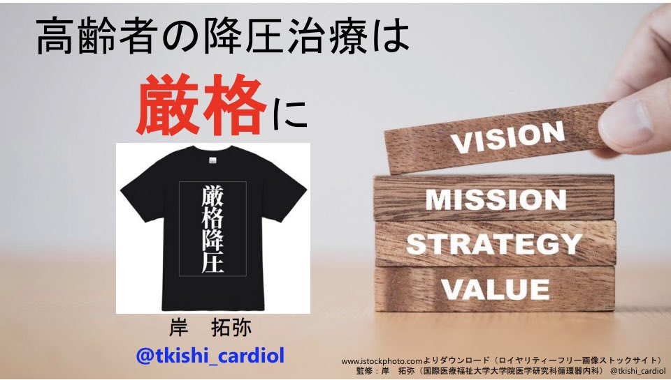 tkishi_cardiol's tweet photo. #JSCDP59
「高齢者の降圧は？」
🌟厳格岸
✅臨床試験で高齢者の降圧の意義が分かる❓（無理）
✅画一基準ではなく個別至適血圧を考えるしかない
✅過度な降圧チェックは当然
✅基準を緩めると治療が甘くなる
✅最善を願い最悪に備えるために【標準治療を厳格に】
@jscdp_59 https://t.co/kpbrpynh06