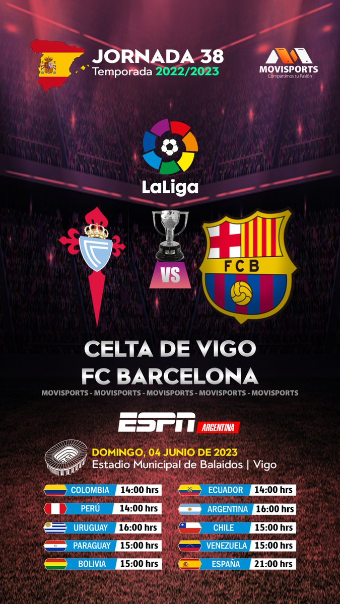 DOMINGO 📺▶#LaLigaxESPN 
@RCCelta 🆚 @FCBarcelona

Relata:🎙️ @migsim
Comenta:🎙️ @wolffquique

🖥️📱▶️ @ESPNArgentina @StarPlusLA

#LaLigaSantander #FutbolEspañol ⚽🇪🇸🏆