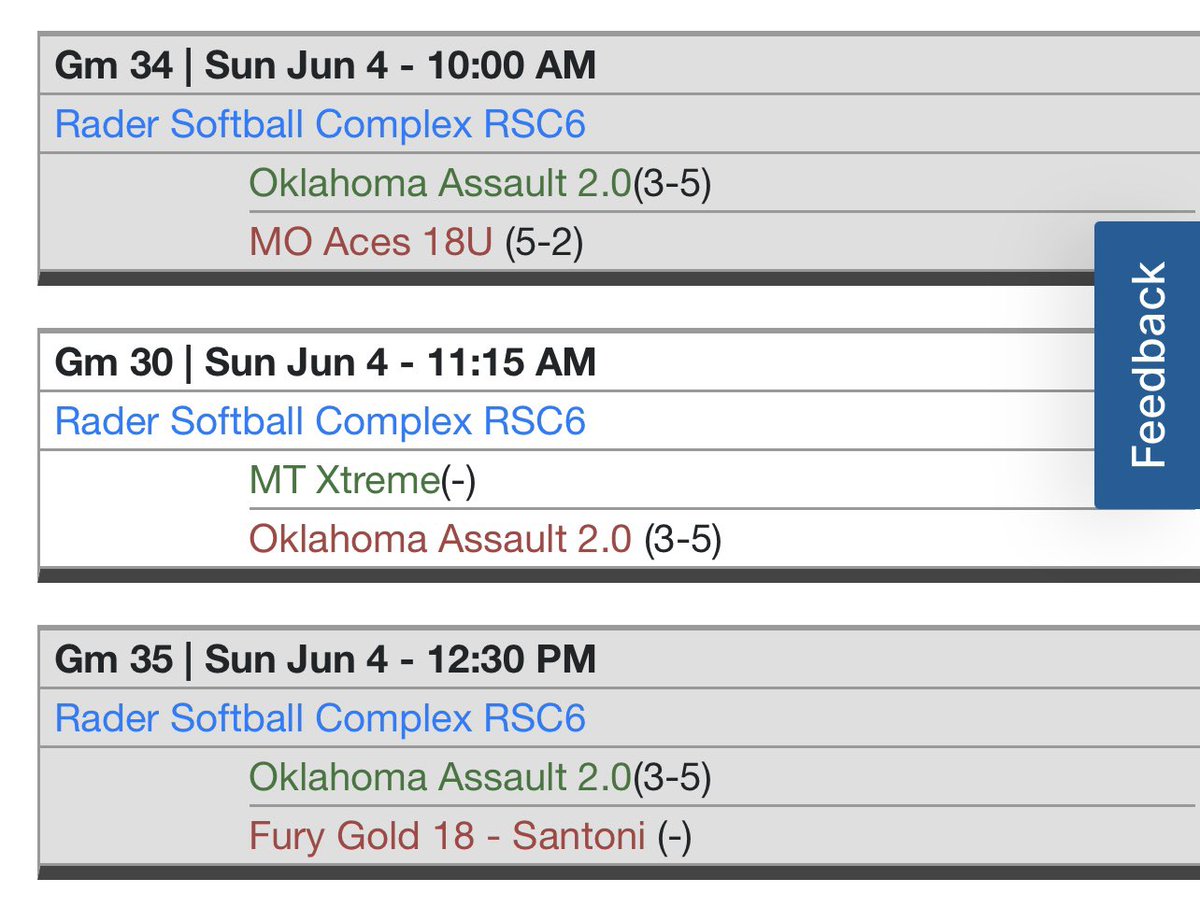 Sunday Schedule! 
<a href="/SSC_Softball/">Seminole State College Softball</a> <a href="/MSC_Softball/">MSC Softball</a> <a href="/SNUSoftball/">SNU Softball</a> <a href="/SWOSUSoftball/">SWOSU Softball</a> <a href="/OBU_Softball/">OBU Softball</a> <a href="/NOCEnidSB/">NOC Jets Softball</a> <a href="/NOCEnidSB/">NOC Jets Softball</a> <a href="/ocu_softball/">Oklahoma City University Softball</a> @MACU_SB1 <a href="/OCeaglesSB/">OC Softball</a> <a href="/RiverHawksSB/">RiverHawks Softball</a> <a href="/RSC_Softball/">RSC Softball</a> <a href="/EOSC_Softball/">Eastern OK Softball</a>