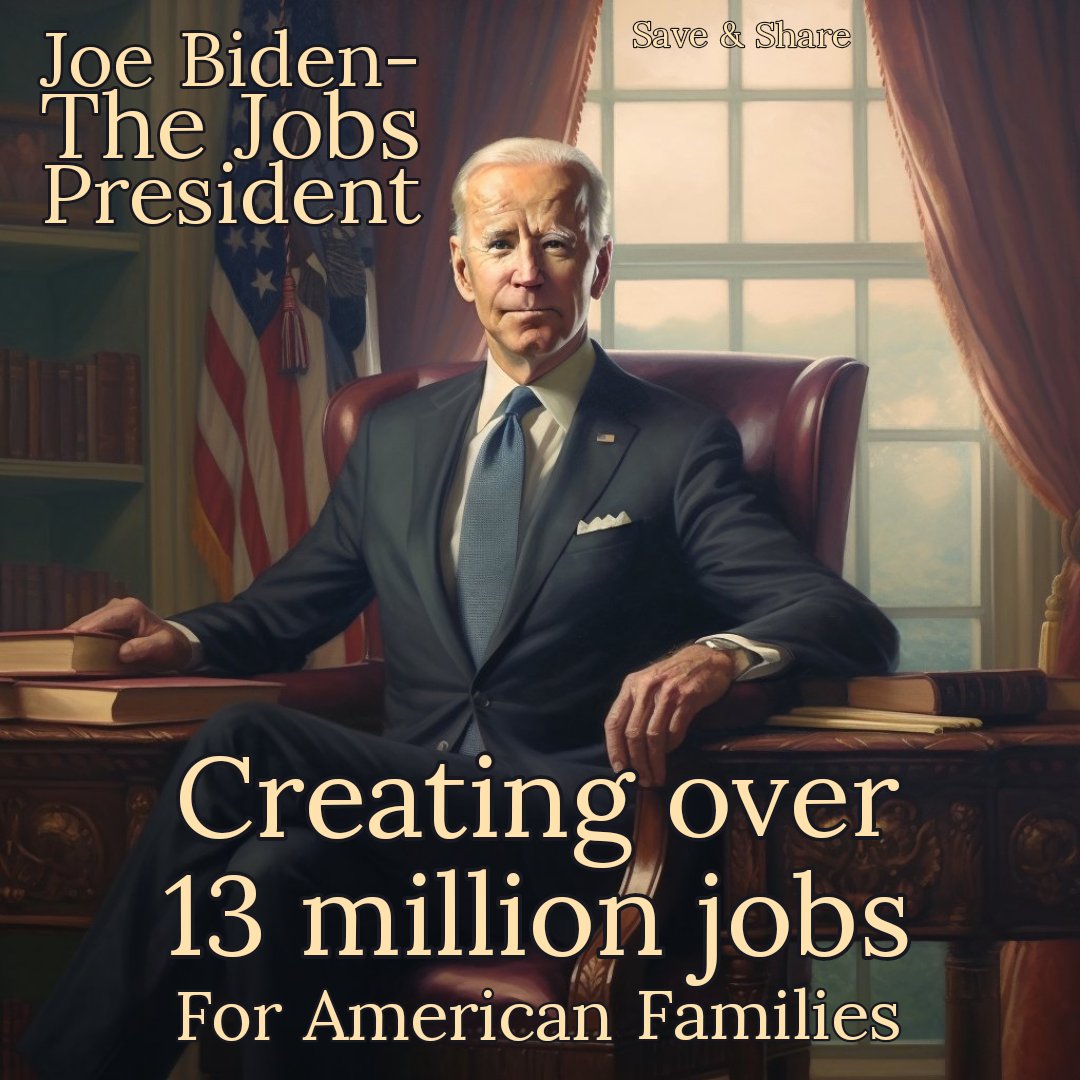 I still can't get over Friday's job numbers! #BidenHarris2024 
President Biden:
🏗Created #13MillionJobs
💵Saved us from default
🪛Passed biggest infrastructure legislation & climate bill ever.
Trump:
💸Created a huge recession & a
☄Violent mob &
💀Guilty of sexual assault!