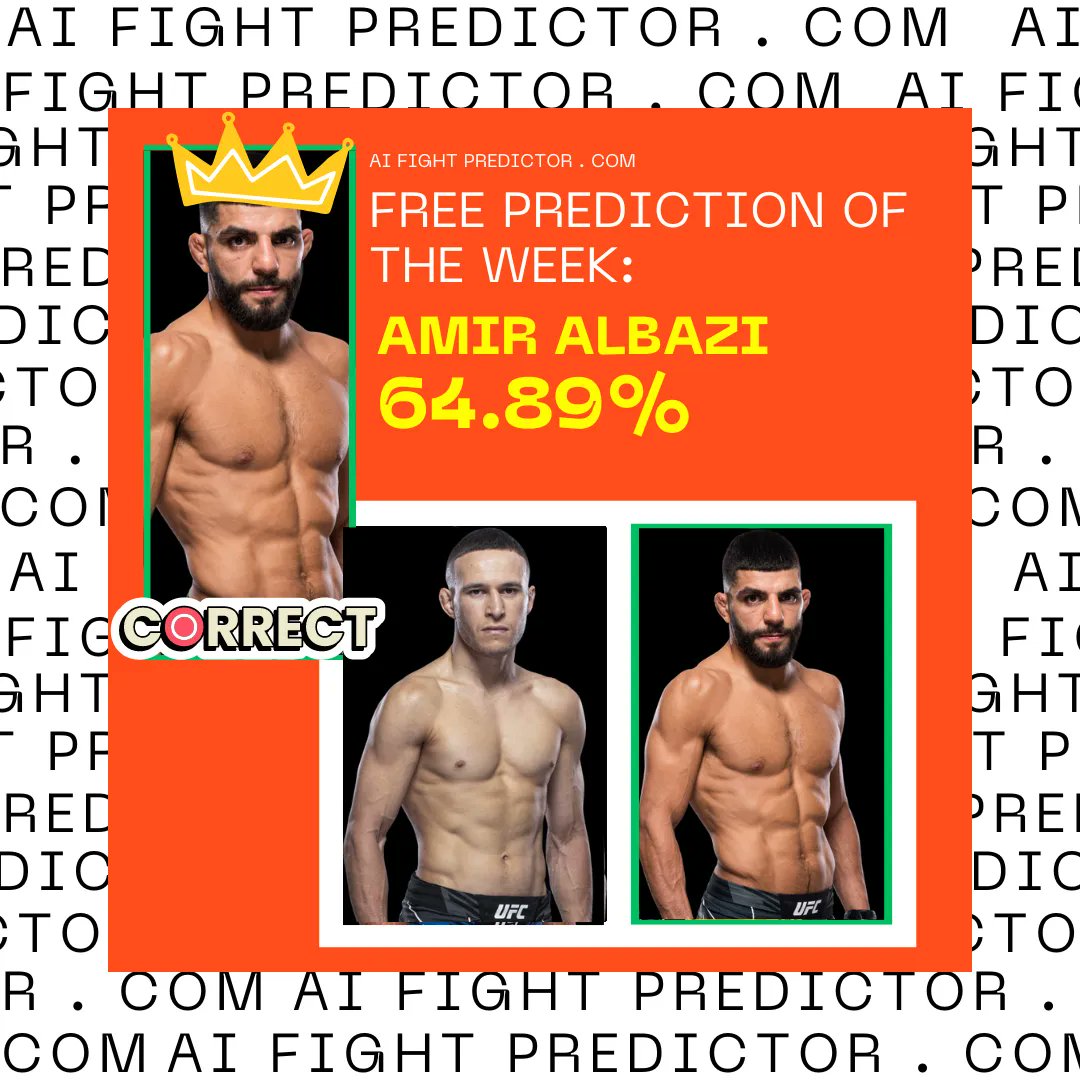 A controversial one but hey the free prediction streak lives! That is a positive we can take away from a rough card of predictions

The good thing is the our program will learn and improve!

#ufc #UFCVegas74 #mmabets #ufcbets #mma #conormcgregor #danawhite #FightNight…