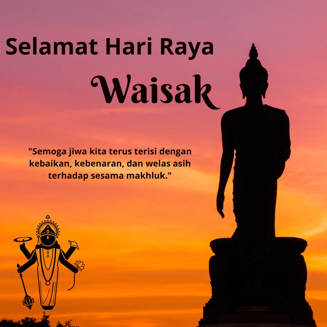[Trisuci Waisak]

Keberagaman yang ada di Indonesia dapat dijaga dengan persaudaraan sejati dan gotong-royong dengan mengembangkan cinta kasih.

Sabhe Satha Bhavantu Sukhitatta. Semoga semua makhluk
hidup berbahagia.

Selamat Hari Raya Waisak 2567 BE🤍