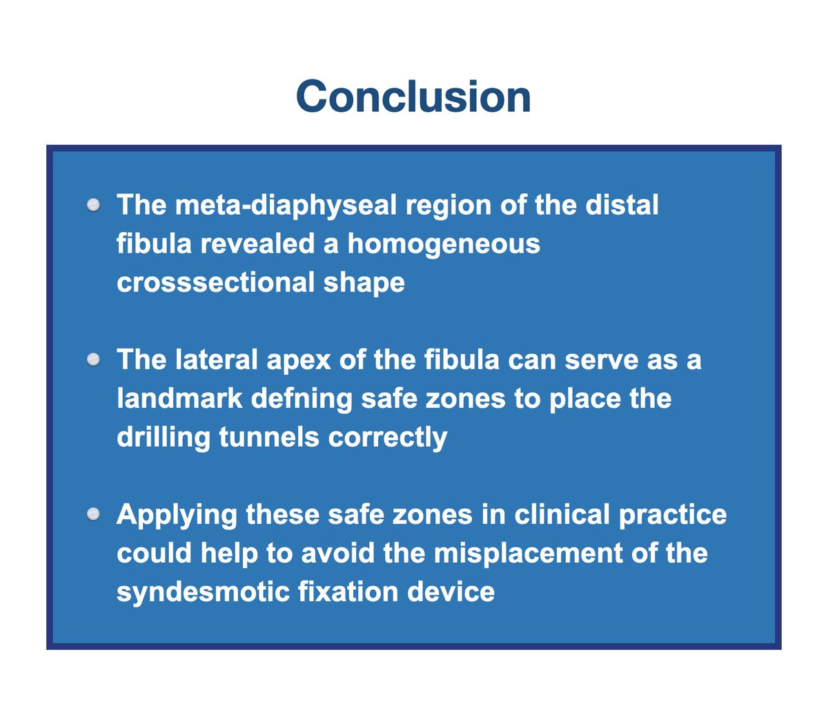 This study analyzed the cross-sectional shape of the meta-diaphyseal fibula and defined #safezones for the #operative insertion of suture-button systems for #syndesmosis.

#ankleinstability #sportsmedicine #anklesurgery

Link: doi.org/10.1007/s00167…