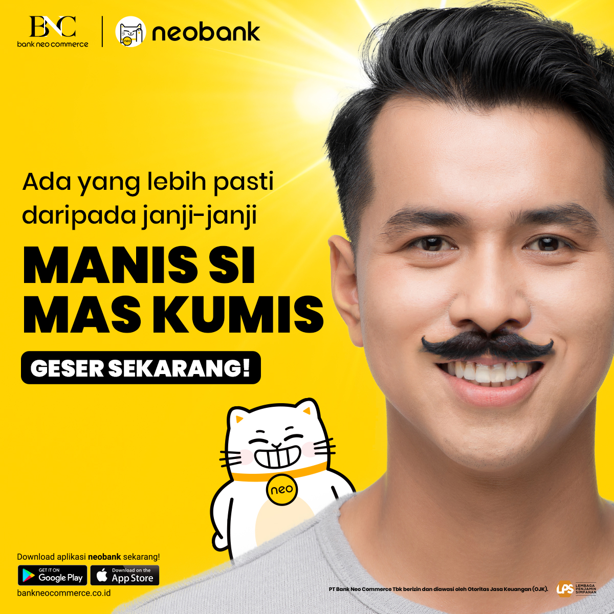 bankneocommerce's tweet photo. Daripada cuma meratapi janji manis si Mas Kumis, mending jajan di Just Coco dan Chica San Chen aja yang udah pasti manis!

Pastinya bayar pakai QRIS neobank, biar bisa dapat diskon Rp5 RIBU* untuk pembelian di Just Coco &amp; diskon Rp10 RIBU** untuk pembelian di Chicha San Chen😻 https://t.co/0JQjXqOtcp