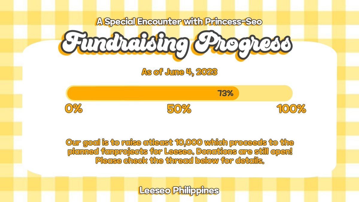 leeseoph_'s tweet photo. Hello DIVEs and LUSHIEs 💛🐯!

As of June 4, 2023, we have raised 73% of our target goal! We have prepared donation/fundraising benefits for generous donors! Help us reach our goal for Leeseo 💛
Donate here: https://t.co/bY5omSq3RI

#IVEinMNL #ThePromQueensinManila #LEESEOPH #IVE https://t.co/h4uZELswmu