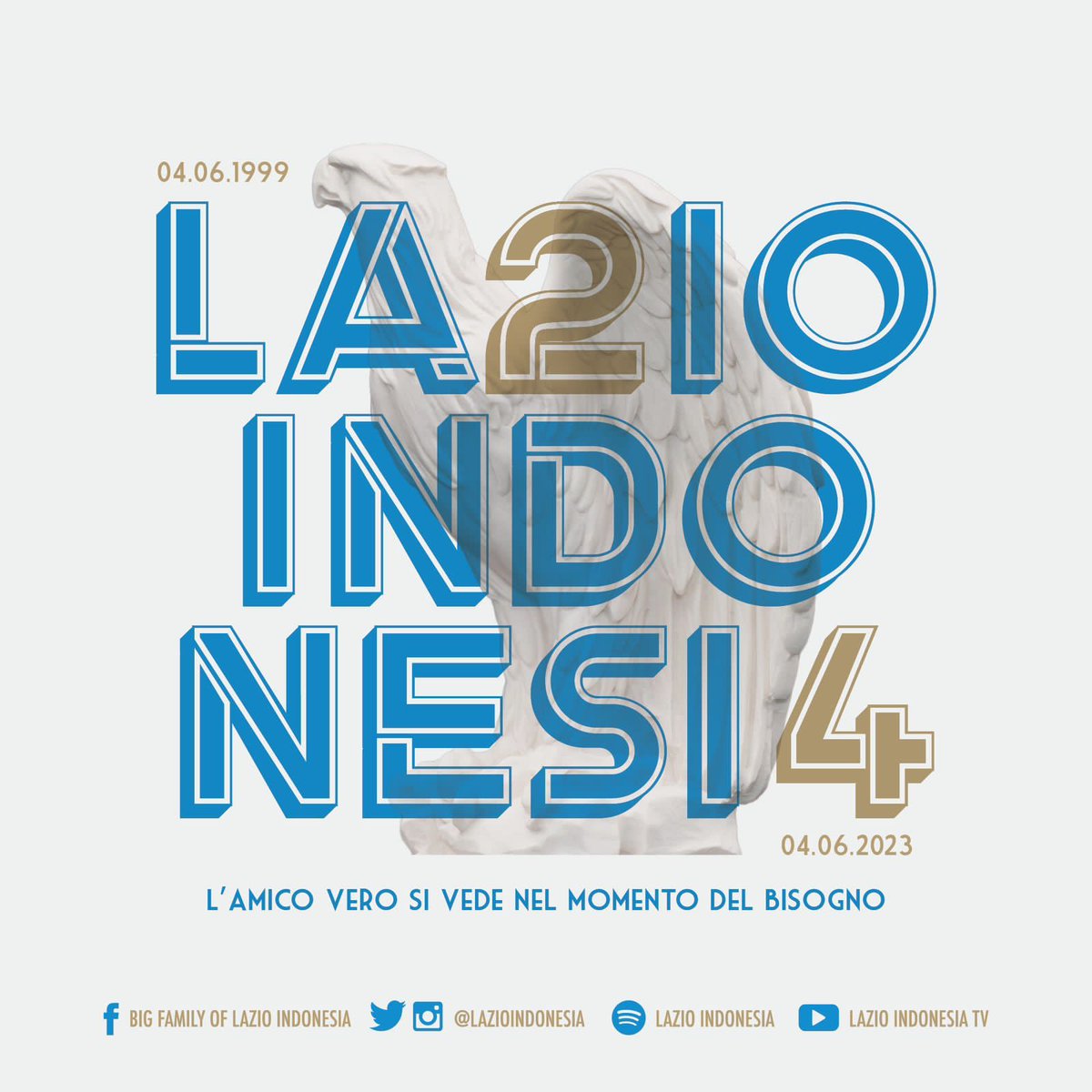 L’amico vero si vede nel momento del bisogno.

Tanti Auguri Lazio Indonesia.

Komunitas ini adalah identitas bagi para anggotanya.
Lazio Indonesia bukan milik beberapa orang,
tapi milik semua laziale yang berada di dalamnya.

Grande Famiglia Lazio Indonesia