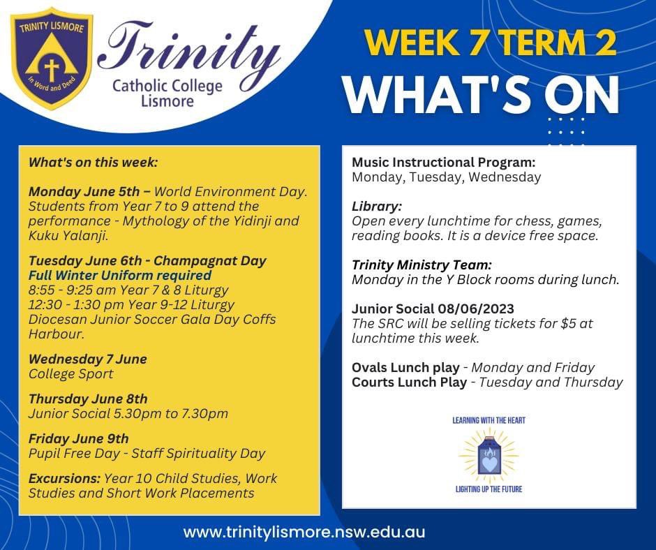 Welcome to Week 7 Term 2.  #trinitylismore #inwordanddeed #experiencethetrinitydifference