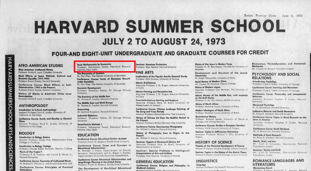 janataparty1977's tweet photo. 1973 : Harvard Summer School, Basic Mathematics for Economics Professor - Subramanian Swamy

@Swamy39 @Harvard  @IndiaHistorypic https://t.co/7dTEJbXrRE