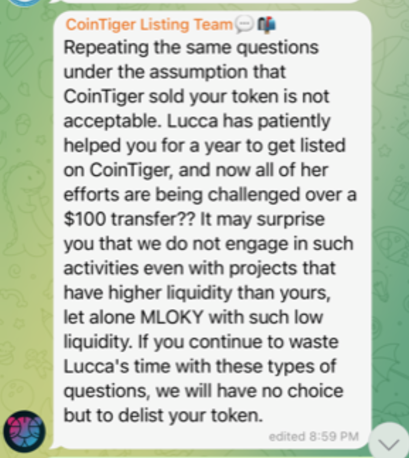 TTAN2022's tweet photo. @CoinTigerEX @HongkongInuCoin 2. Do not list your legitimate project with CoinTiger. In addition to the class action lawsuit pending, a report will be filed against them with @SEC, they've been circumventing and listing project from the United States without legal justification to do so. https://t.co/Xr99bYxxNb