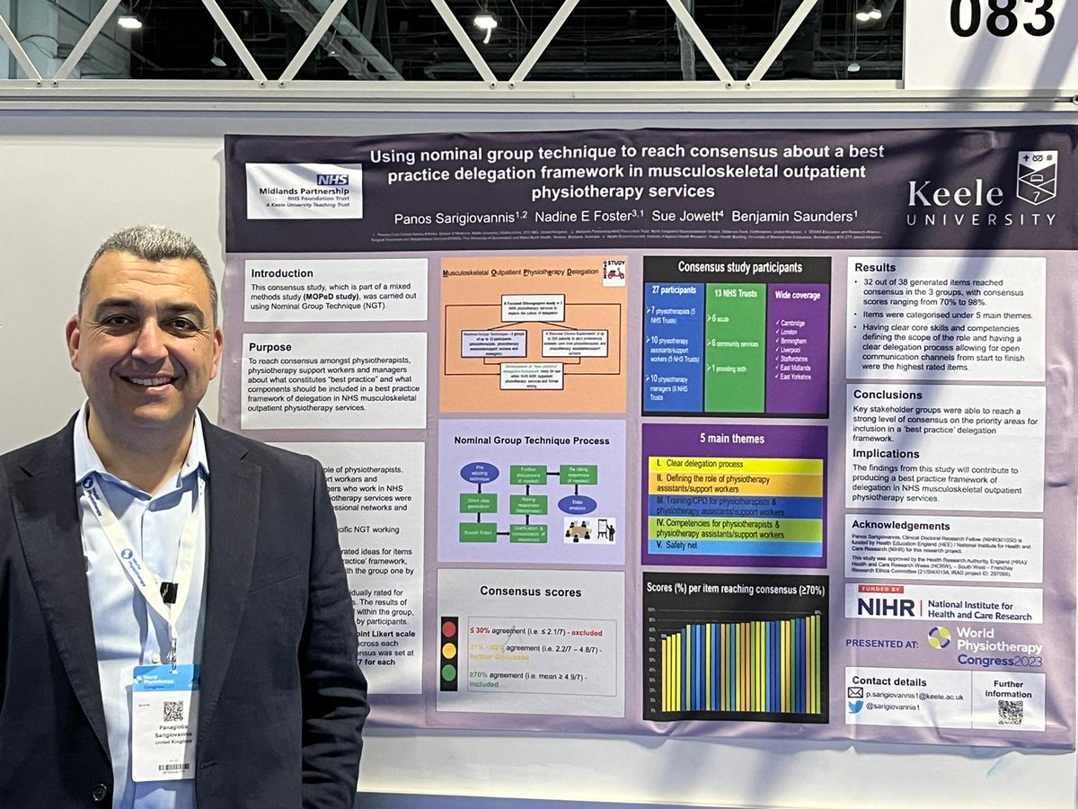sarigiovannis1's tweet image. Delighted to share the results of our consensus study with important messages about our support workforce #WCPT2023 @mskPTdelegation @MPFTResearch @R_WadlowPT @GillRphysio @ClaireFordham5 @thecsp @BSaunders30 @SusieJ71