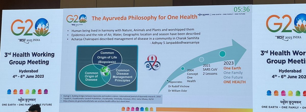 #OneHealth on the agenda at #G20India agenda. Fascinating to see the Ayurveda philosophy for One Health. Synergy of modern and traditional being highlighted. #PandemicPreparedness #PPPR