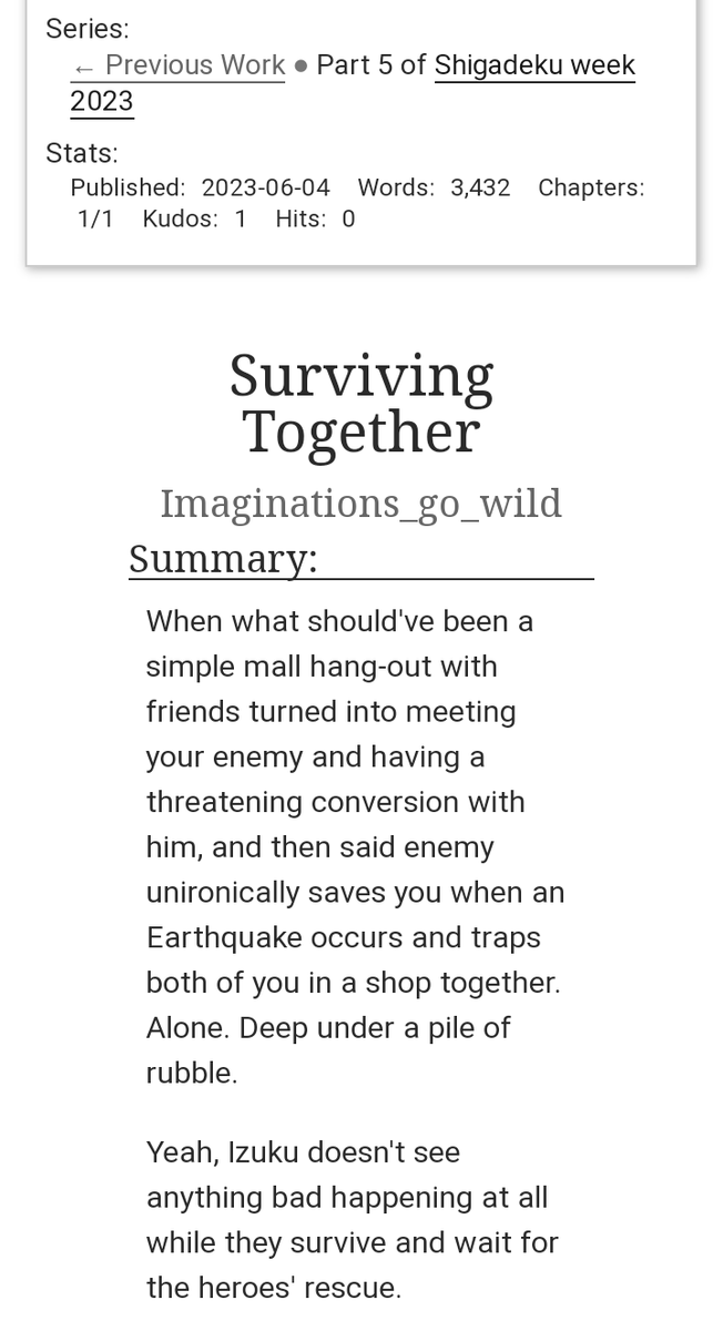 Imagine_Wilde's tweet photo. Sooooooo…Writers block is a bitch and my brain doesn't know how to focus on one story at a time. Sorry for the delay!

#shigadeku #shigadekuweek https://t.co/lmQqLFsLLP