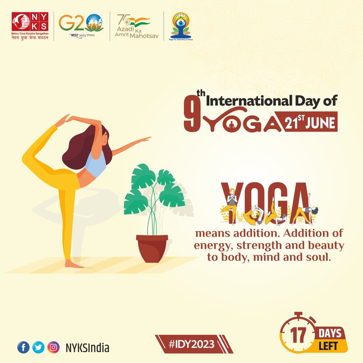 Yoga: A way of making you mentally, spiritually and physically sound! 

#NYKS4Yoga #IDY2023 #Yoga