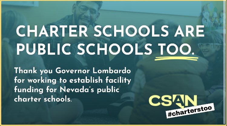 Thank you, Governor <a href="/JosephMLombardo/">Governor Joe Lombardo</a>, for working to establish facility funding for Nevada’s public charter schools. #NVLeg #CharterToo #EducationEquity