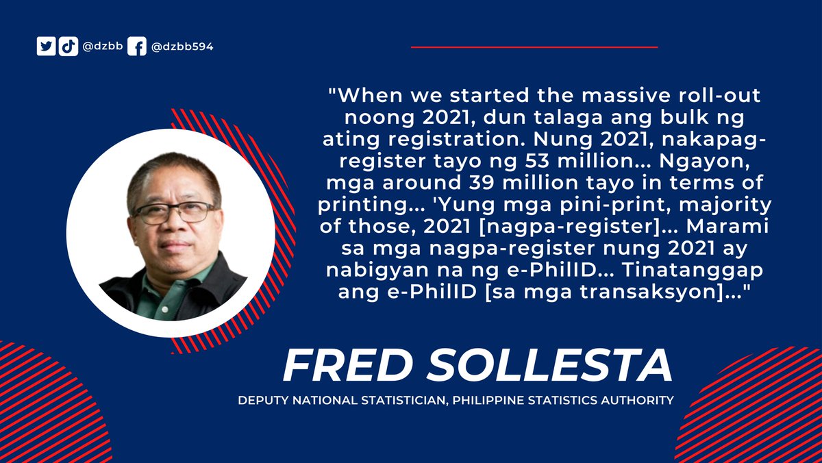 dzbb's tweet photo. READ: Tiniyak ng @PSAgovph na matatanggap ng mga nagrehistro para sa Philippine Identification System (PhilSys) ang kanilang physical ID. 

CLICK HERE: https://t.co/bhdo0vGiH6 https://t.co/gq97oxUfkb